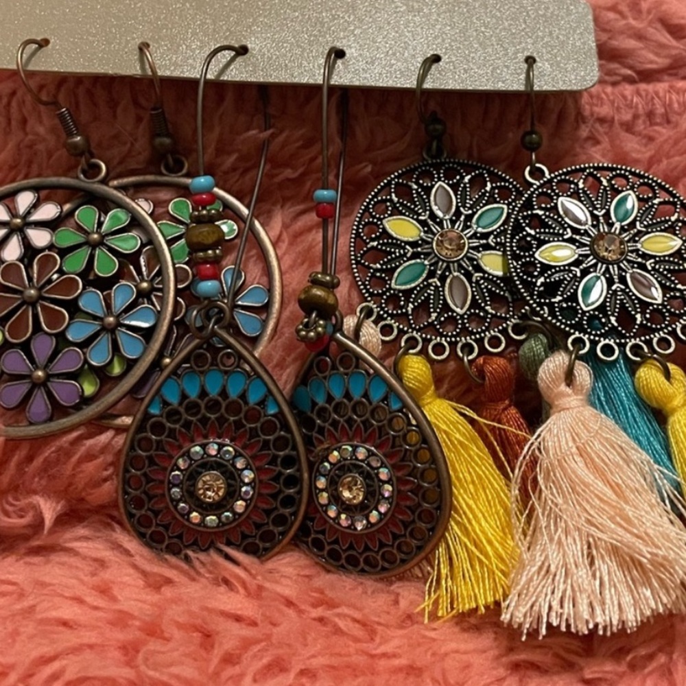 3 pair of Boho Chic Earrings! Colorful Tassels new